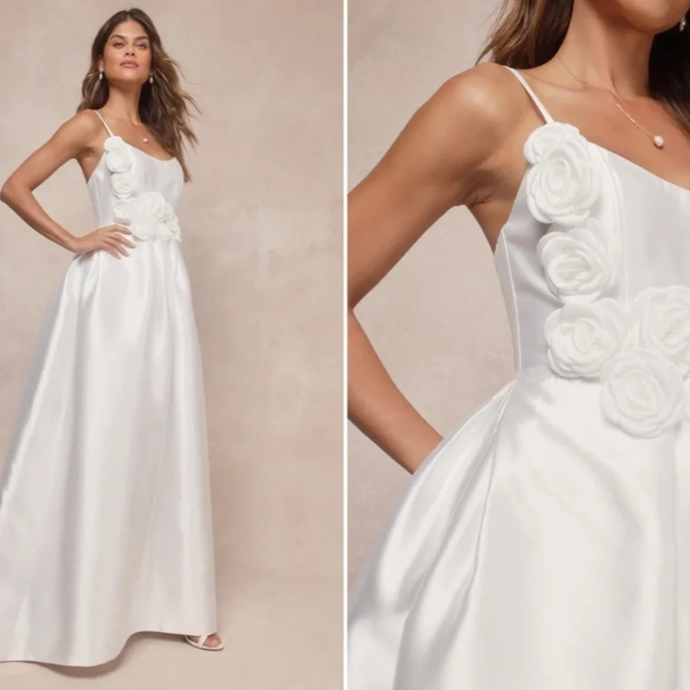 LULU's Bridal Wedding Chic Modern Sexy Minimalist Floral Rose Ballgown • XL NWT